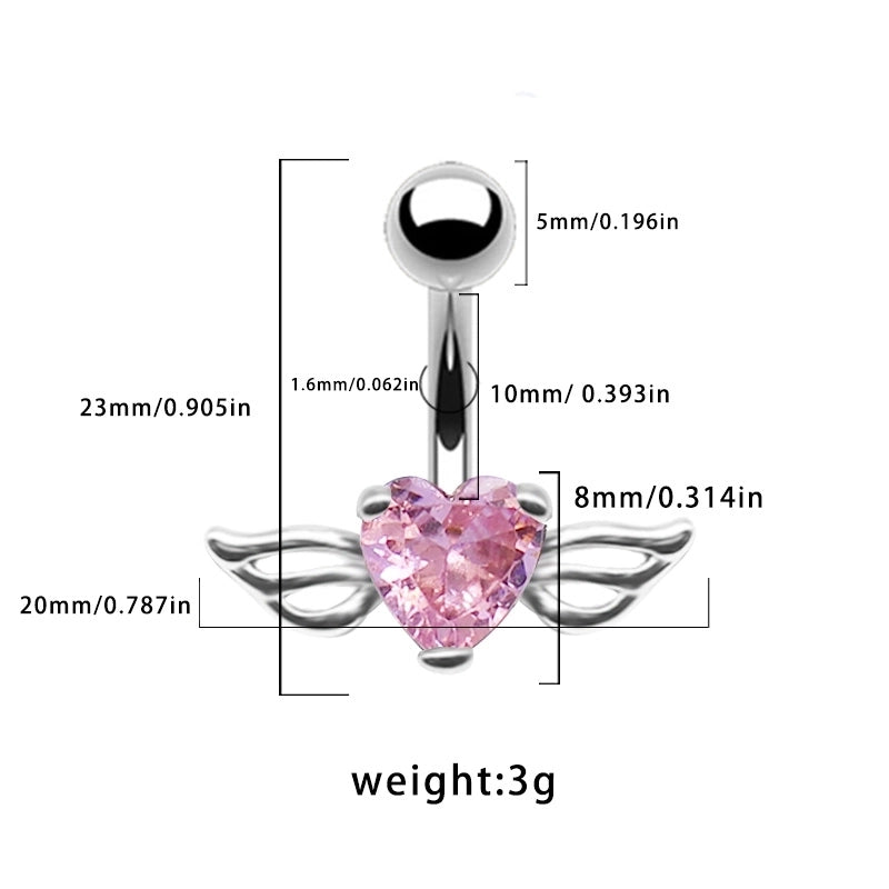 1 Piece Belly Rings Casual Minimalist Heart Shape Wings 316L Stainless Steel  Alloy Inlay Zircon Gold Plated Silver Plated