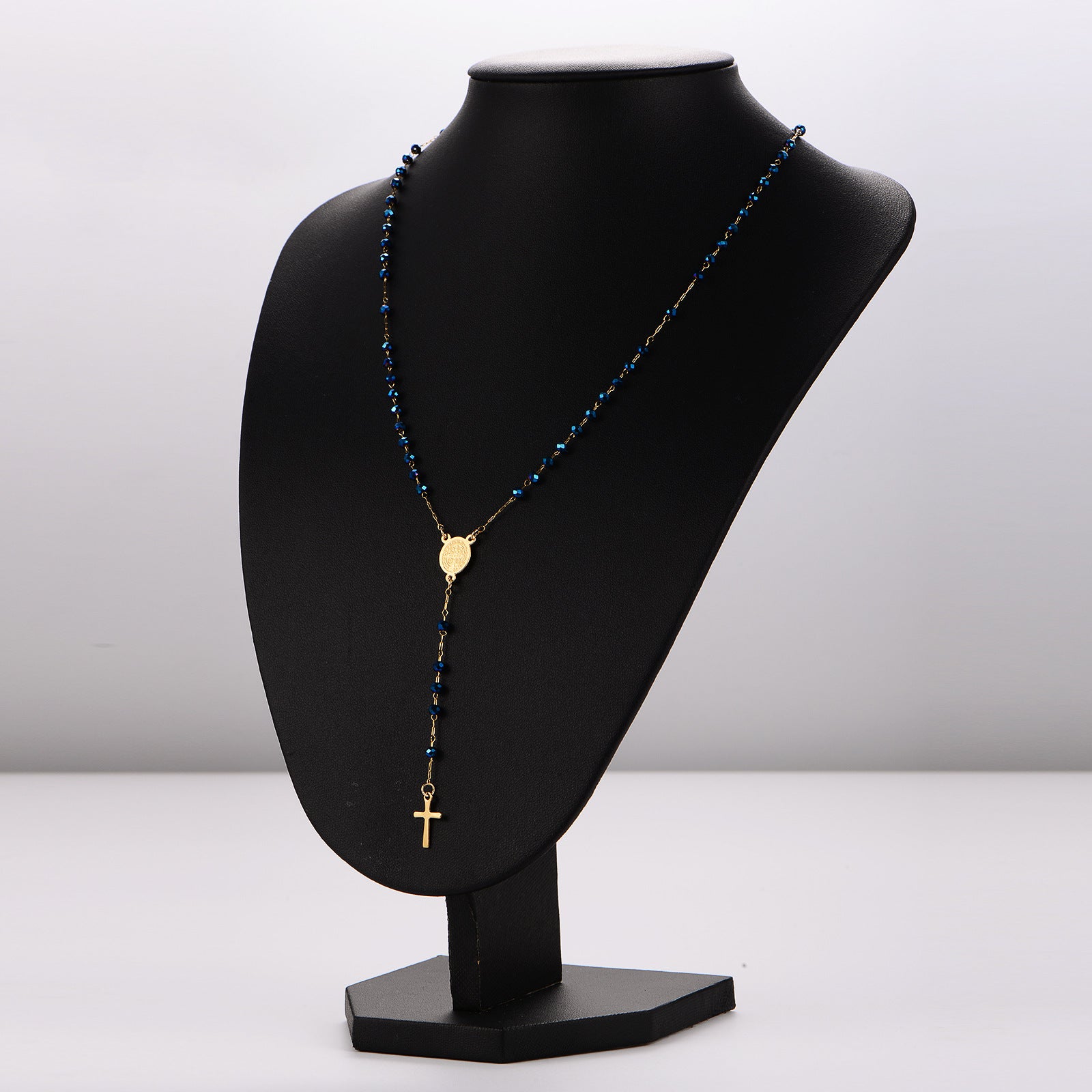 Aml Stainless Steel Vintage Oval Cross Bead Necklace