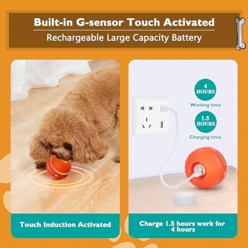 Interactive Dog Toys Dog Ball.[Newly Upgraded] Durable Motion Activated Automatic Rolling Ball Toys for/Small/Medium/Large Dogs.USB Rechargeable