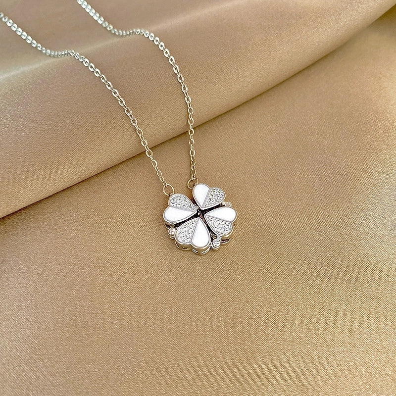 Fashion Flower Butterfly Titanium Steel Copper Pearl Plating Inlay Rhinestones Pendant Necklace 1 Piece