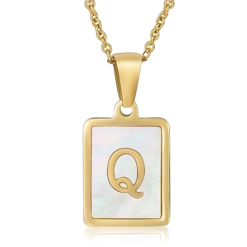 Minimalist Letter Stainless Steel Titanium Steel Plating Inlay Shell 18k Gold Plated Pendant Necklace