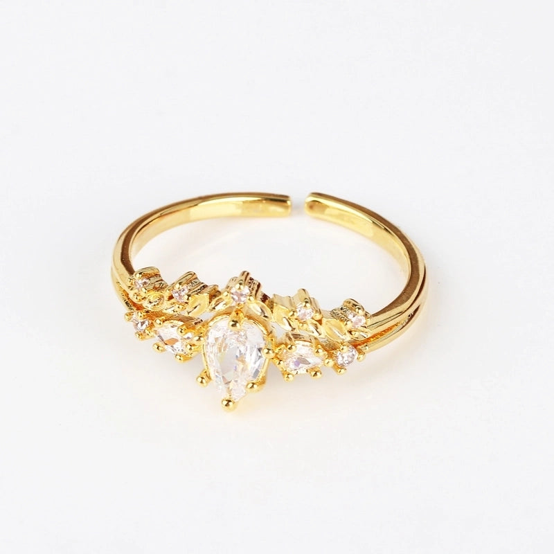 Copper 18K Gold Plated Inlay Geometric Zircon Open Rings