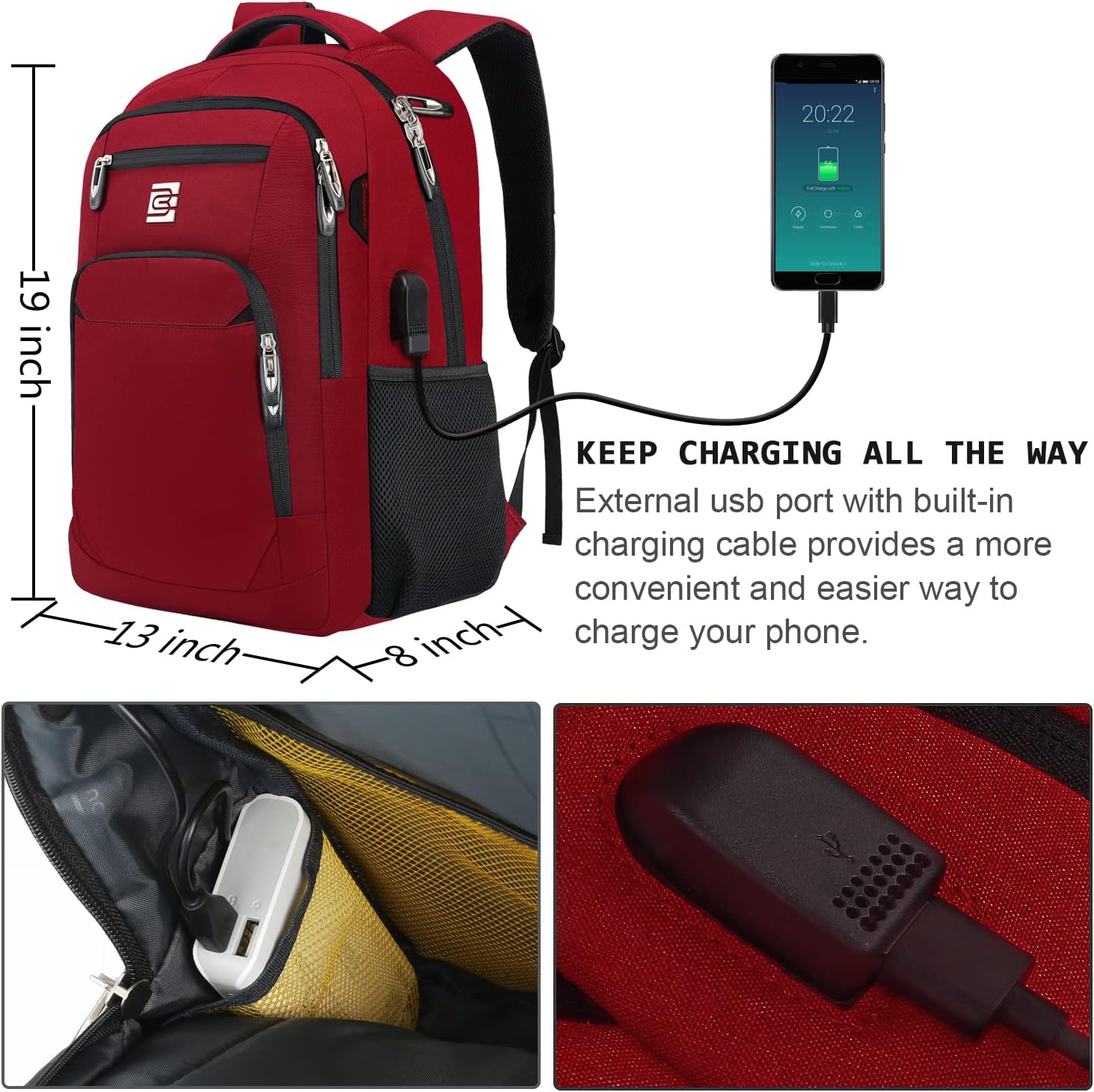 Laptop Backpack,Business Travel Anti Theft Slim Durable Laptops Backpack with USB Charging Port,Water Resistant College Computer Bag for Women & Men Fits 15.6 Inch Laptop and Notebook - Black