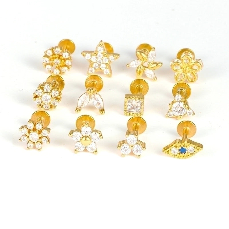 1 Piece Ig Style Minimalist Star Heart Shape Flower Plating Inlay Stainless Steel Zircon Ear Studs