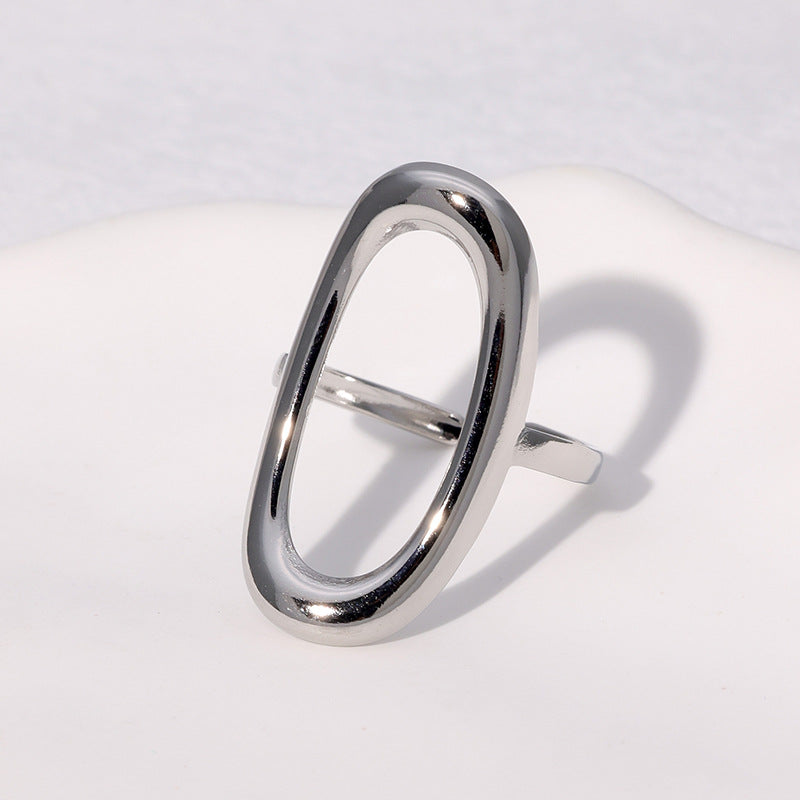 Minimalist Cold Style Stainless Steel Ring Female Geometric Hollow Oval Simple Gold-Plated Open Ring