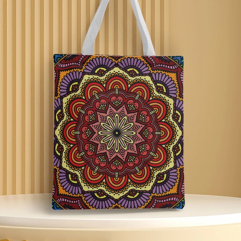 Women's Medium Canvas Geometric Ethnic Style Square Open Shoulder Bag