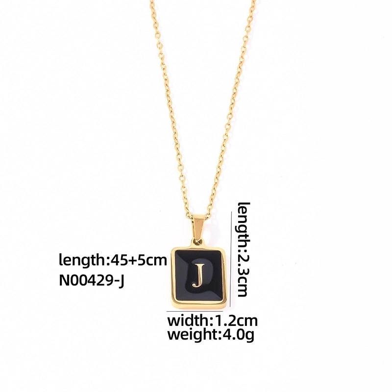 304 Stainless Steel K Gold Plated Minimalist Plating Inlay Letter Rectangle Shell Pendant Necklace