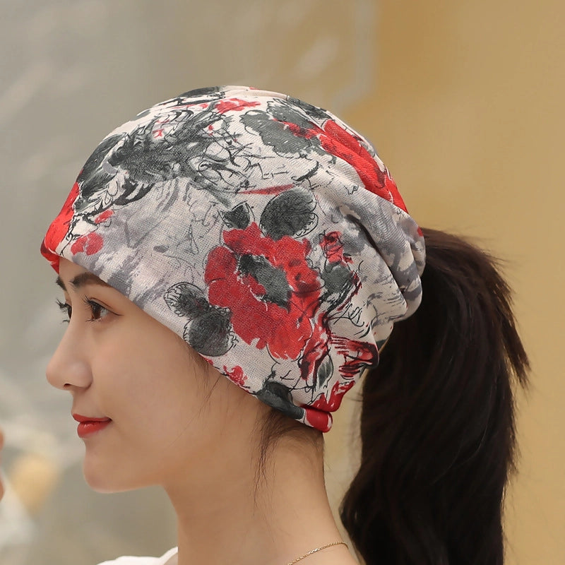 Printed Thin Hat Women's Pullover Hat Breathable Sparkling Toe Heap Moon Hat Headscarf Outdoor Hat