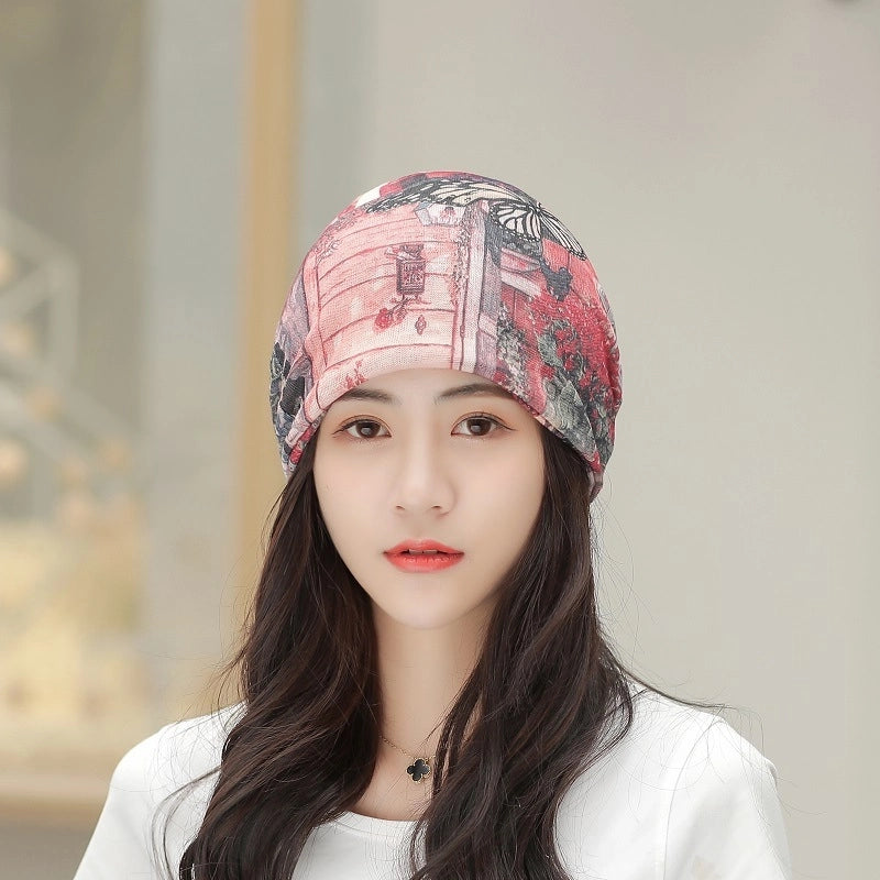 Printed Thin Hat Women's Pullover Hat Breathable Sparkling Toe Heap Moon Hat Headscarf Outdoor Hat