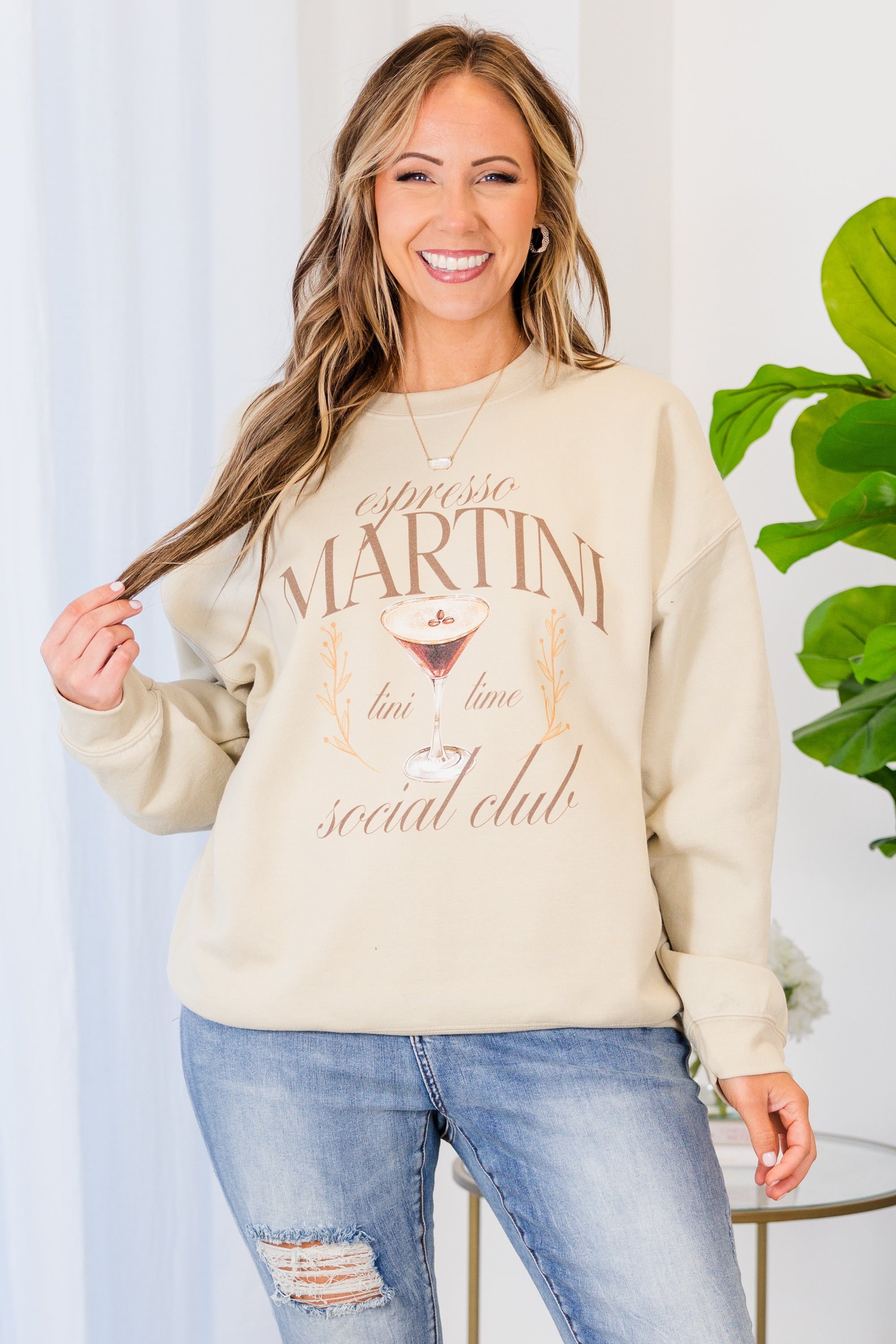 Espresso Martini Social Club Sweatshirt. Sand