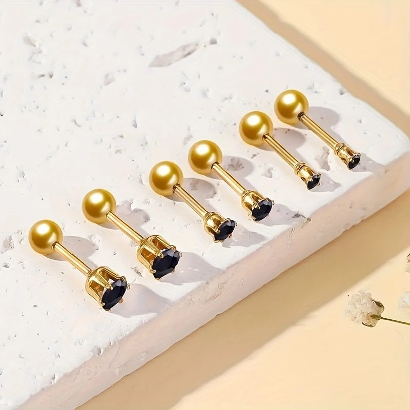 3 Pairs Minimalist Classic Style Geometric 304 Stainless Steel 18K Gold Plated Cartilage Earrings