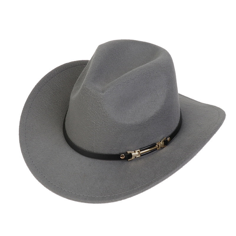 Tibetan Western Denim Top Hat Spring And Autumn New Jazz Hat Big Brim Five-pointed Star Belt Accessories Felt Hat For Men And Women