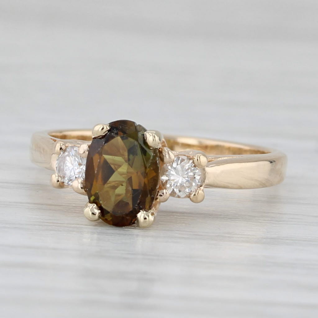 0.89ctw Green Tourmaline Diamond Ring 14k Yellow Gold Size 4.25-4.5