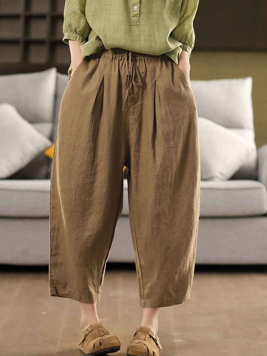 Women Summer Pure Color 100%Linen Harem Pants