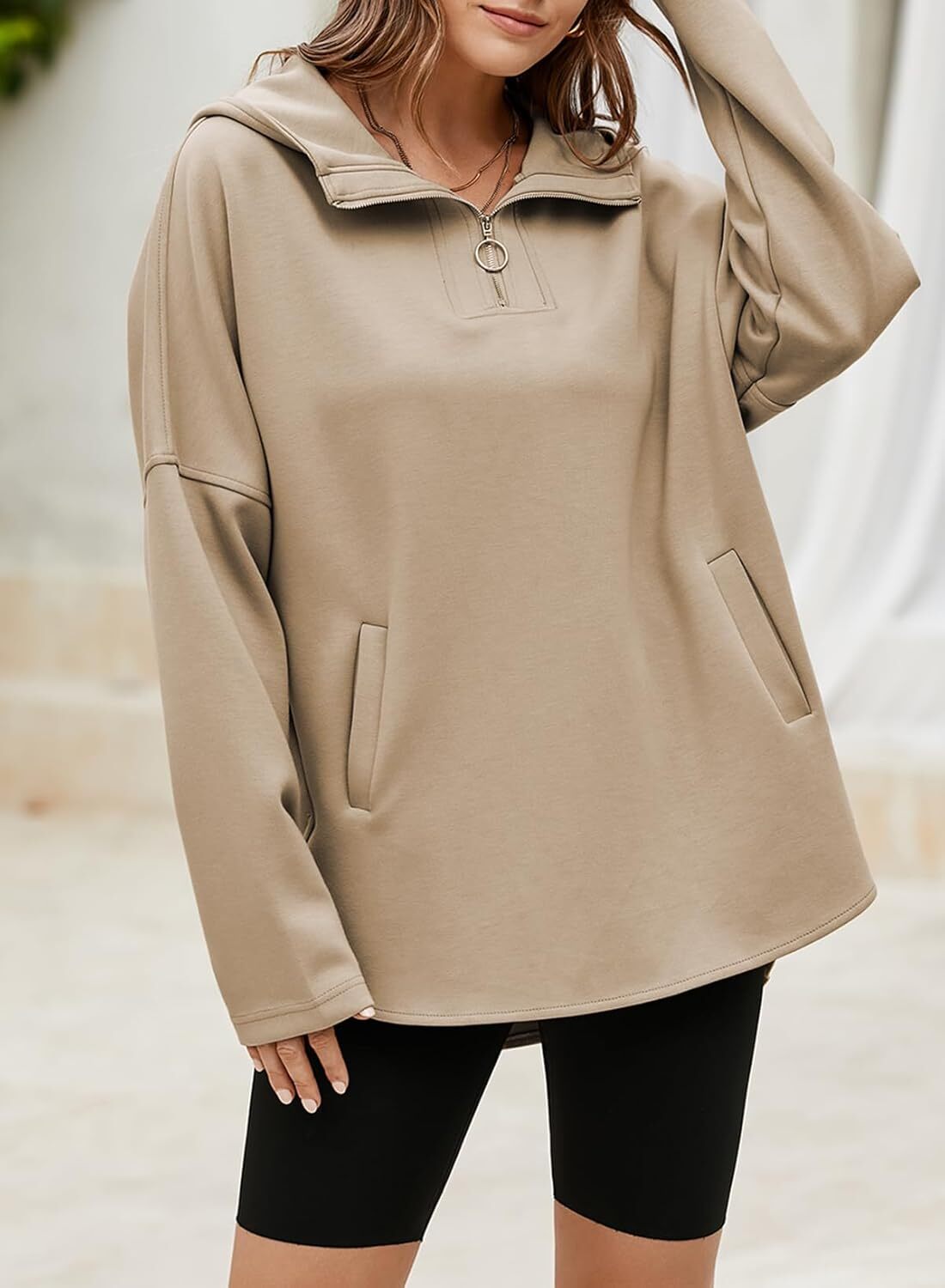 FINAL SALE⚡5 Packs for $25.95⚡- Women's Oversized Hoodies Casual Long Sleeve Half Zipper Pocket Sweatshirt Pullover Tops