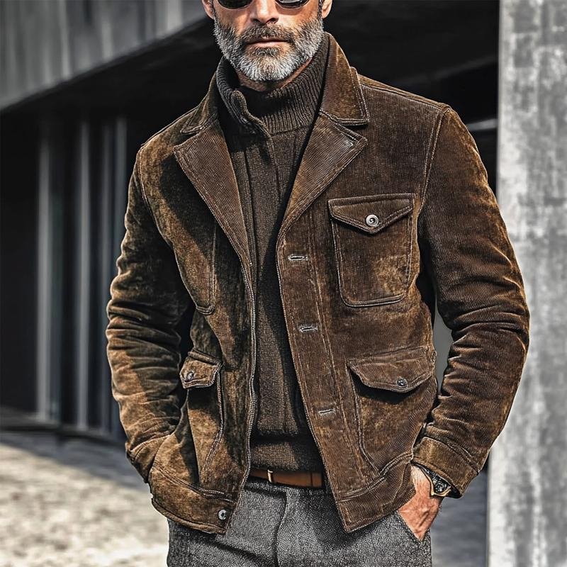 Men's Vintage Corduroy Lapel Single Breasted Jacket