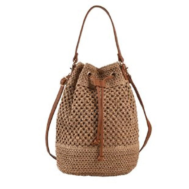 Women's Straw Solid Color Fashion Bucket String Crossbody Bag