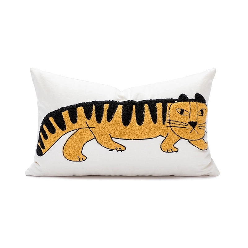 Retro Abstract Painting Tiger Cotton Plush Pillow Cases