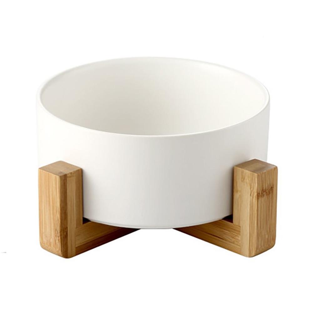 Ceramic Bowl with Wooden Stand in White