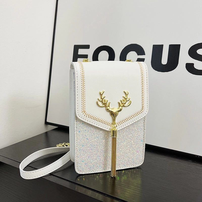 Women's Pu Leather Sequins Classic Style Sewing Thread Square Flip Cover Square Bag