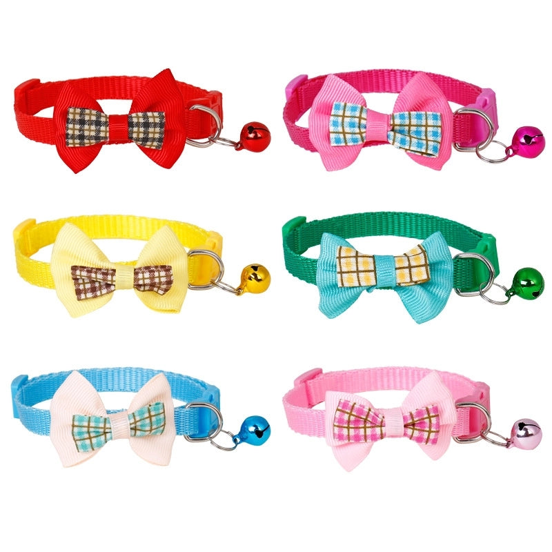 Cute PP PVC Plaid Bow Knot Pet Collar