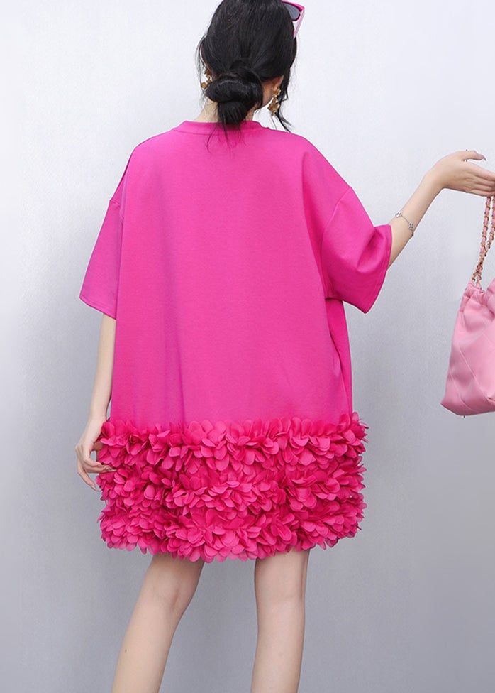 Chic Rose Petal Patchwork Cotton Mini Dress Summer