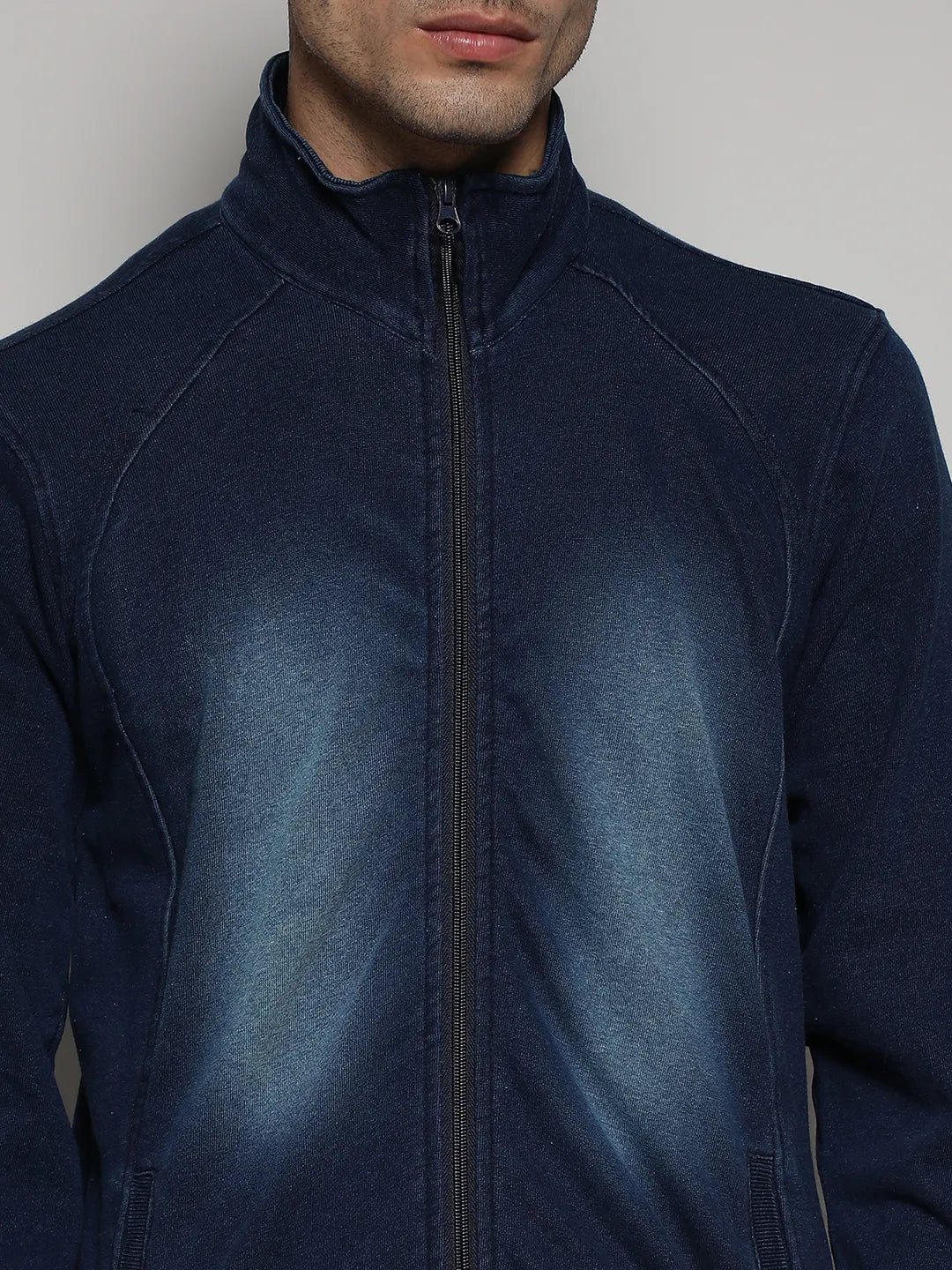 Zip-Front Dark-Wash Denim Jacket