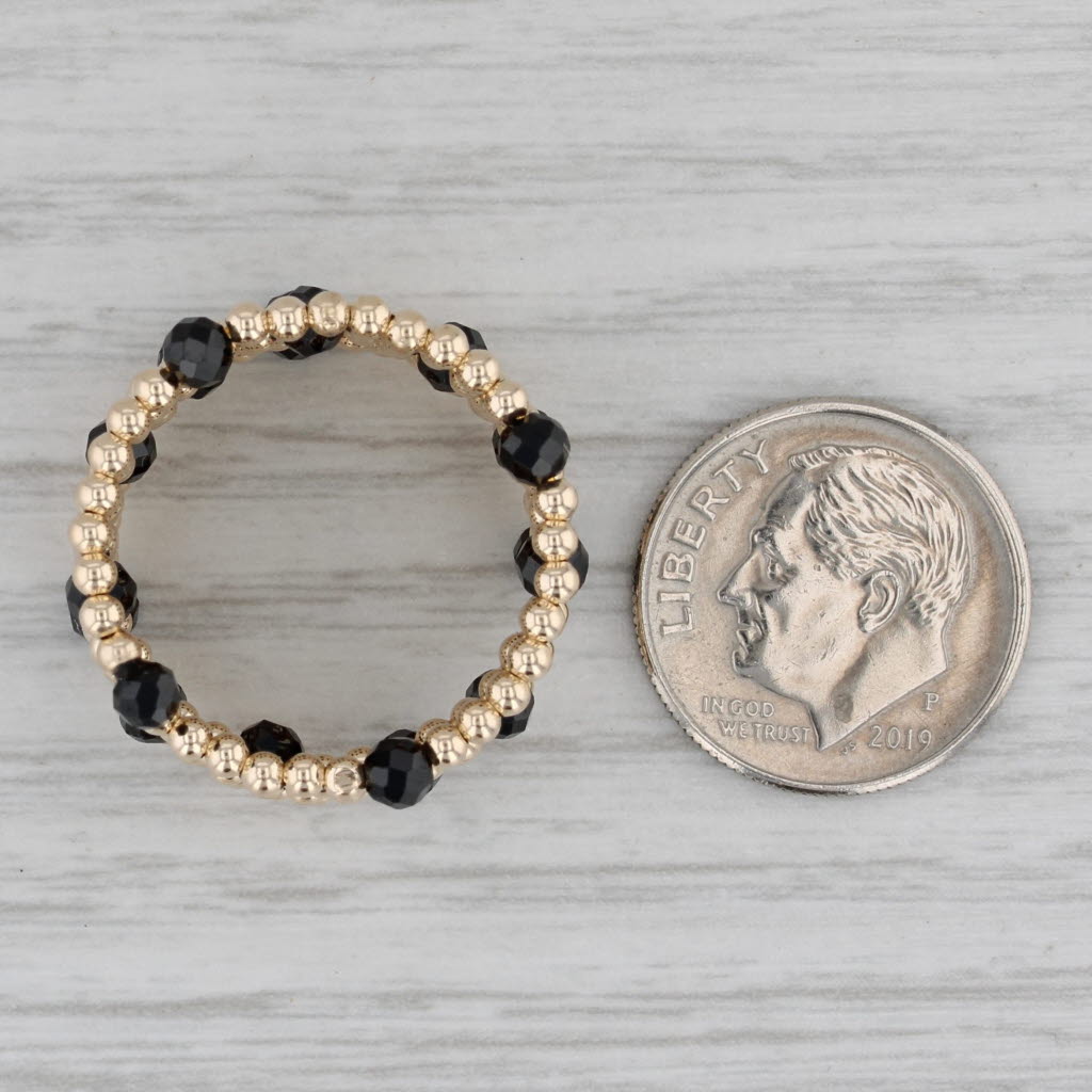 New Coiled Bead Black Glass Ring 14k Yellow Gold Adjustable Size 7