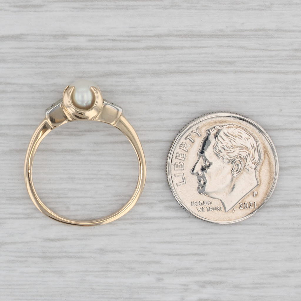Vintage Cultured Pearl Solitaire Ring 10k Yellow Gold Size 6