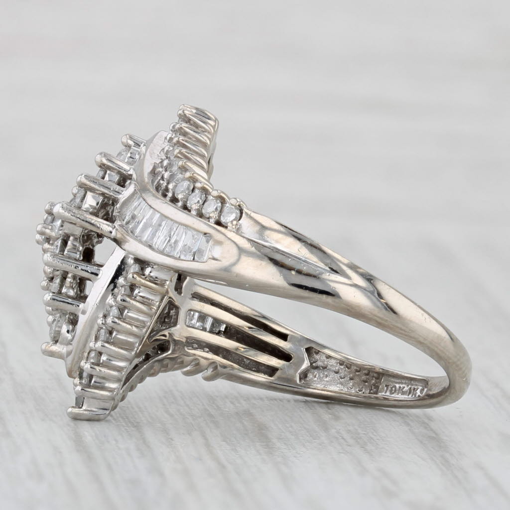 1ctw Diamond Cluster Bypass Ring 10k White Gold Size 7.25