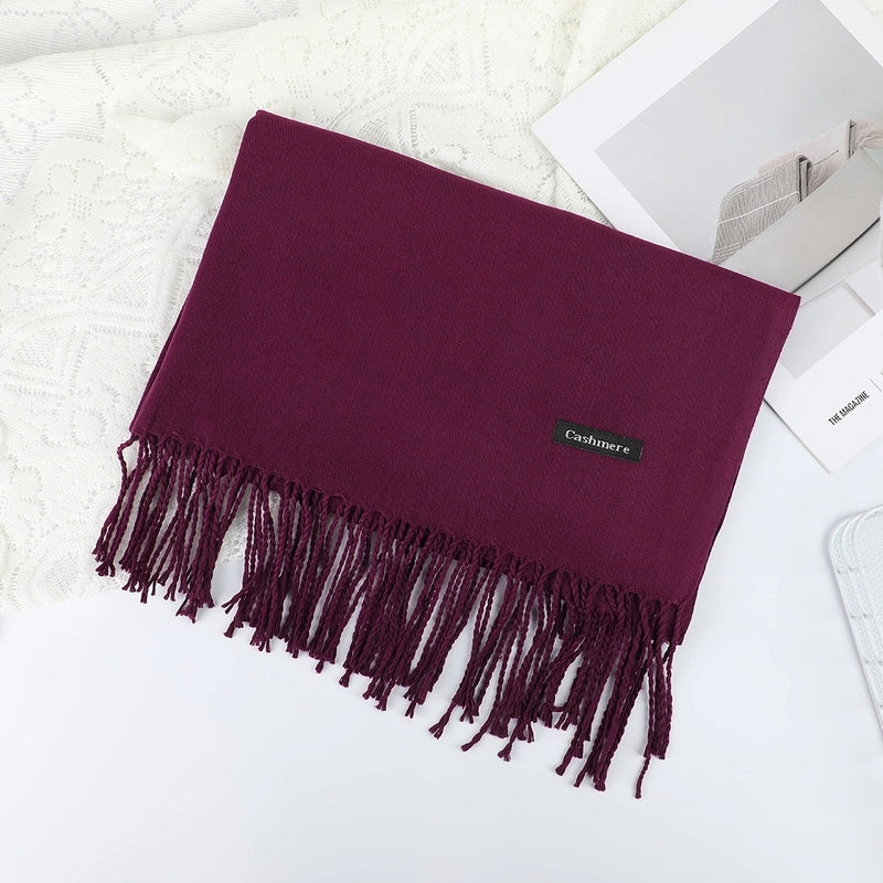 Solid Color Cashmere Tassel Scarf  Autumn And Winter Warm Scarf Simple Style Air Conditioning Shawl