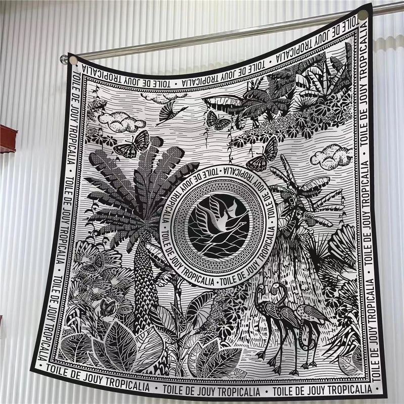 New High Quality Twill Forged Large Square Fashion 90*90cm Printed Silk Scarf Sunscreen Shawl Scarf