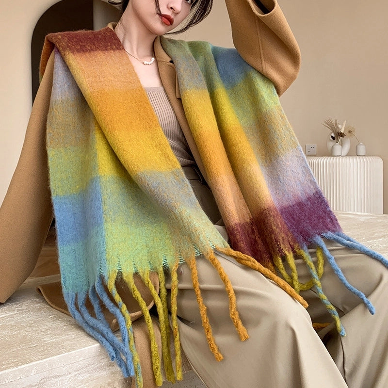 Popular Spring And Winter AC Scarf Warm Thickened Color Plaid Scarf Scarf Shawl Fashionable Western Style Outer Wear