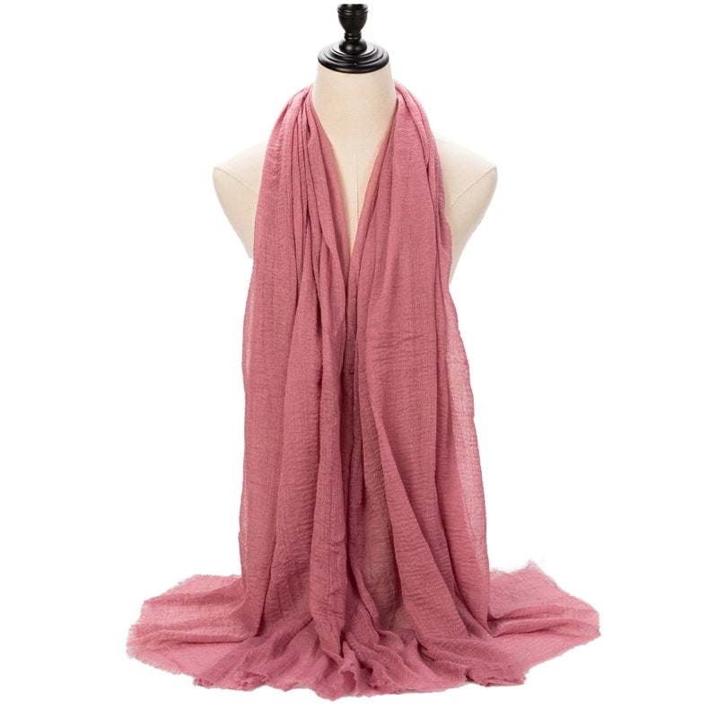 Hot Selling Women's Cotton And Linen Solid Color Baotou Scarf Cover Pleated Short Beard Headscarf