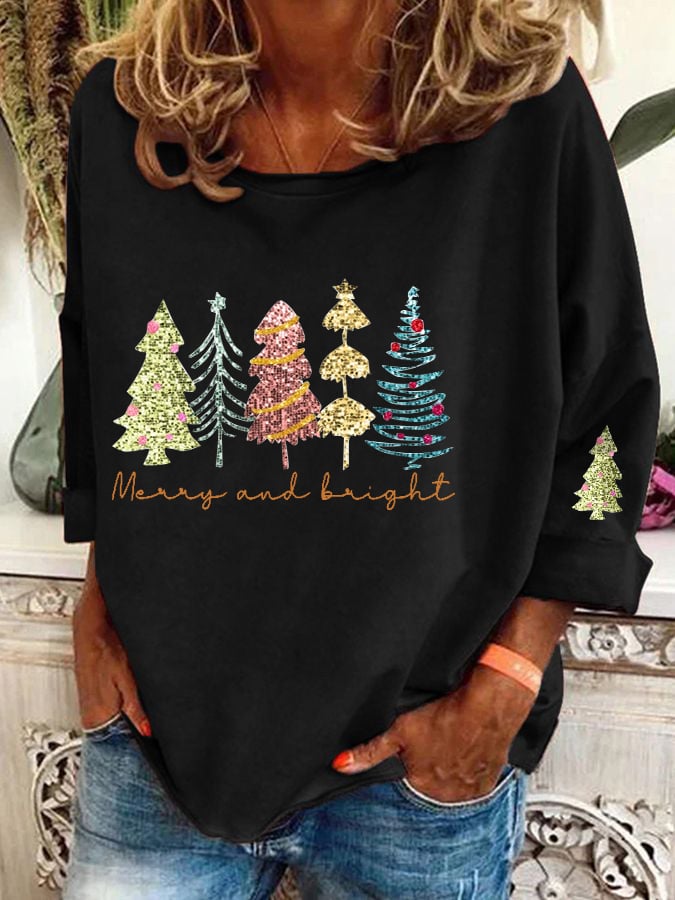 Women's  Sequined Christmas Tree Printed Casual Sweatshirt