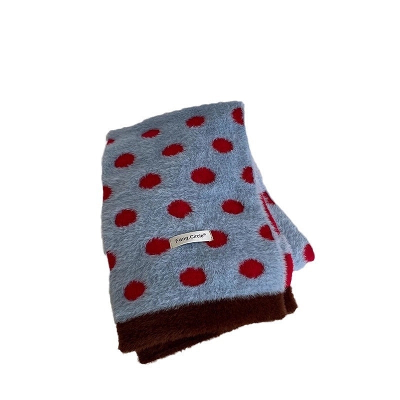 Women's Cute Sweet Round Dots Color Block Imitation Mink Bejirog Knitted Scarf