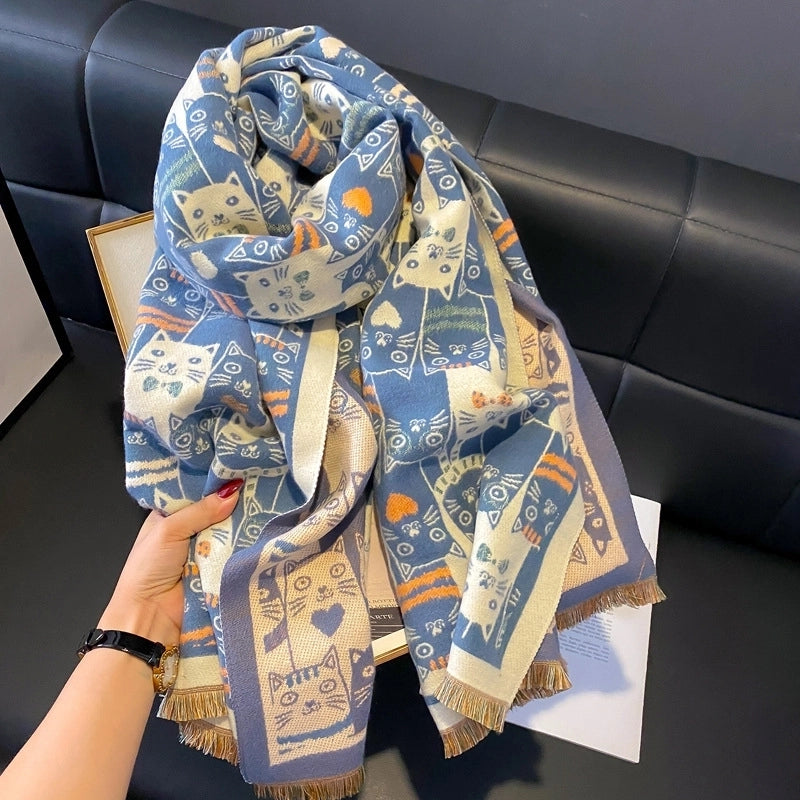 Women's Casual Cute Cat Polyester Shawl