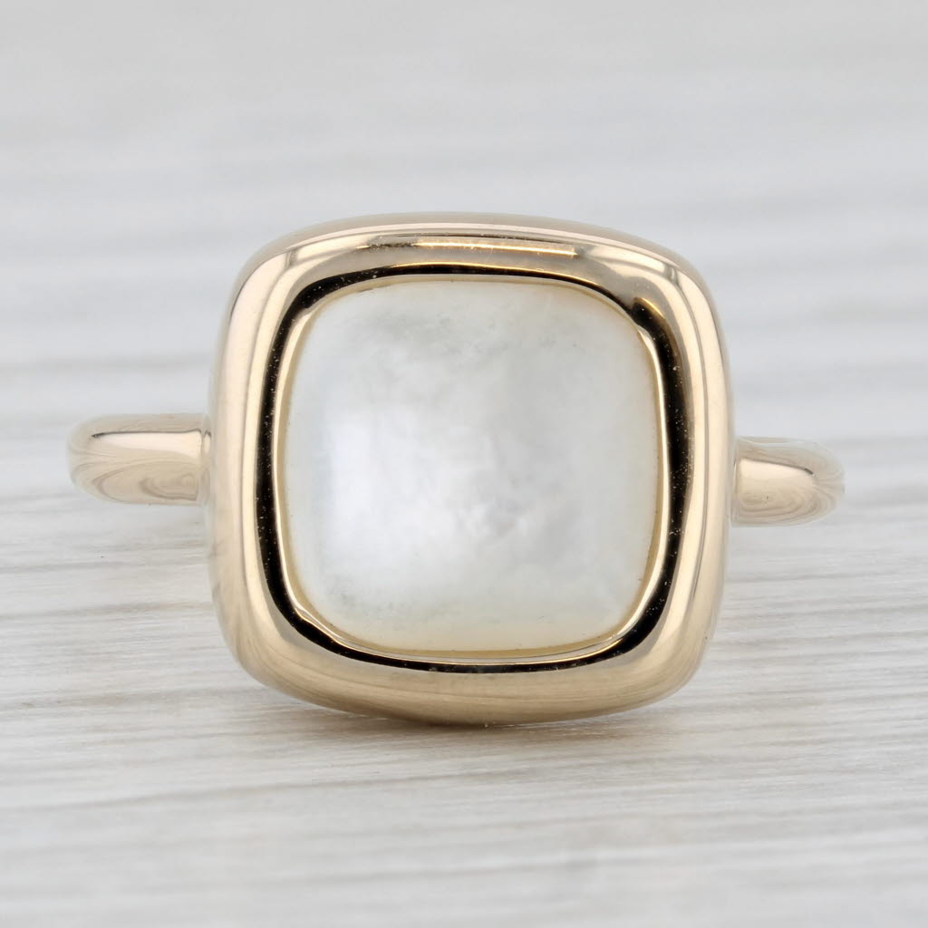 Moher of Pearl Cushion Cabochon Solitaire Ring 14k Yellow Gold Size 7.25