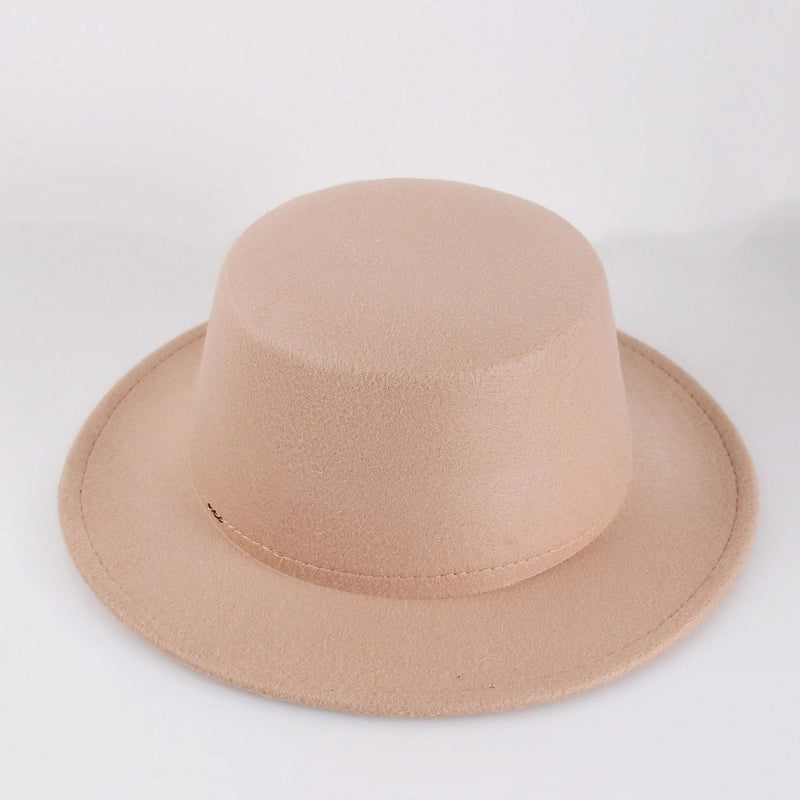 Flat Top Hat Couple Men And Women Gentleman Hat Women's Autumn And Winter Large Flat Brim Woolen Jazz Hat