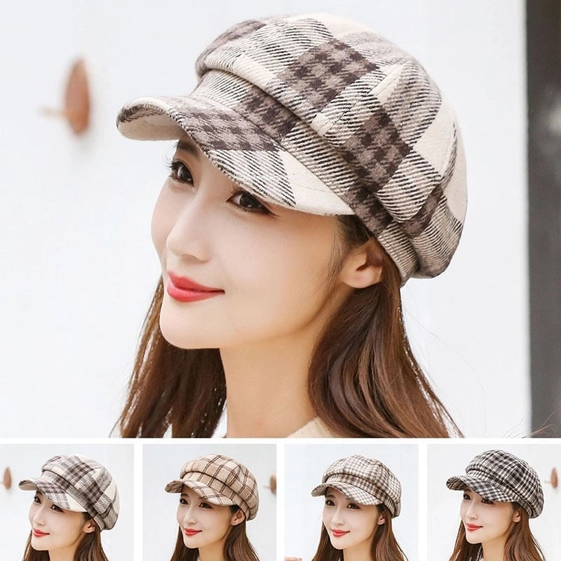 Solid Color Korean Style Imitation Rabbit Fur Octagonal Cap Women's Autumn And Winter Duck Tongue Beret Trendy British Female Young Paintess Cap