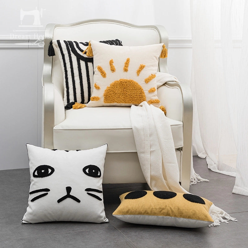 Fashion Sun Polka Dots Cat Cotton Plush Pillow Cases