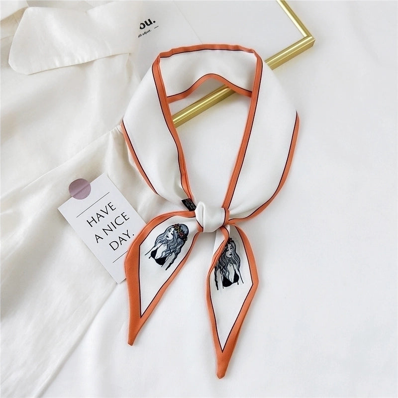 Fashion Streamer Printing Bow Silk Scarf