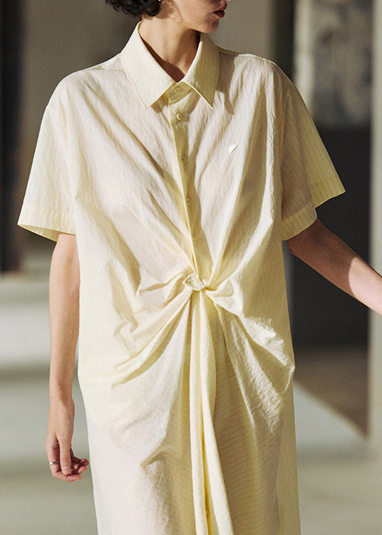 French Beige Peter Pan Collar Asymmetrical Patchwork Cotton Shirts Dresses Summer