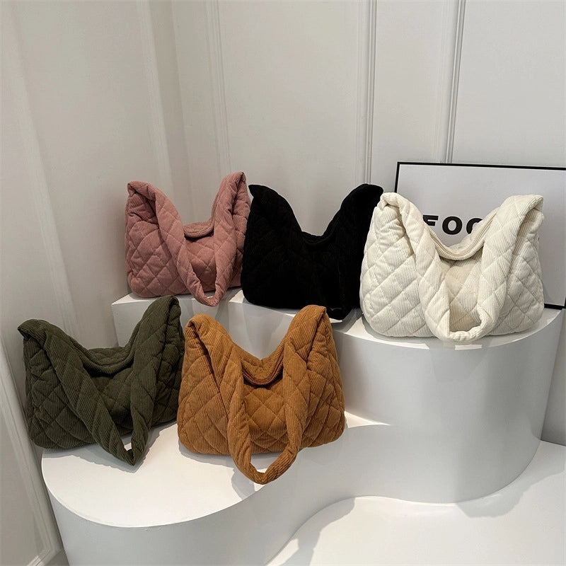 Women's Large Cotton Lingge Streetwear Square Zipper Shoulder Bag