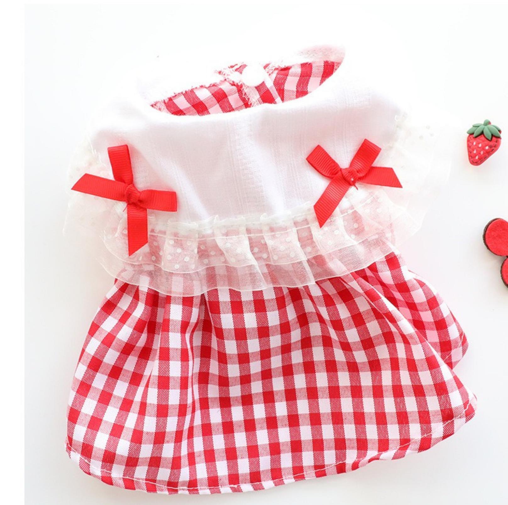Pet Red Checkerd Dress With Small Bows