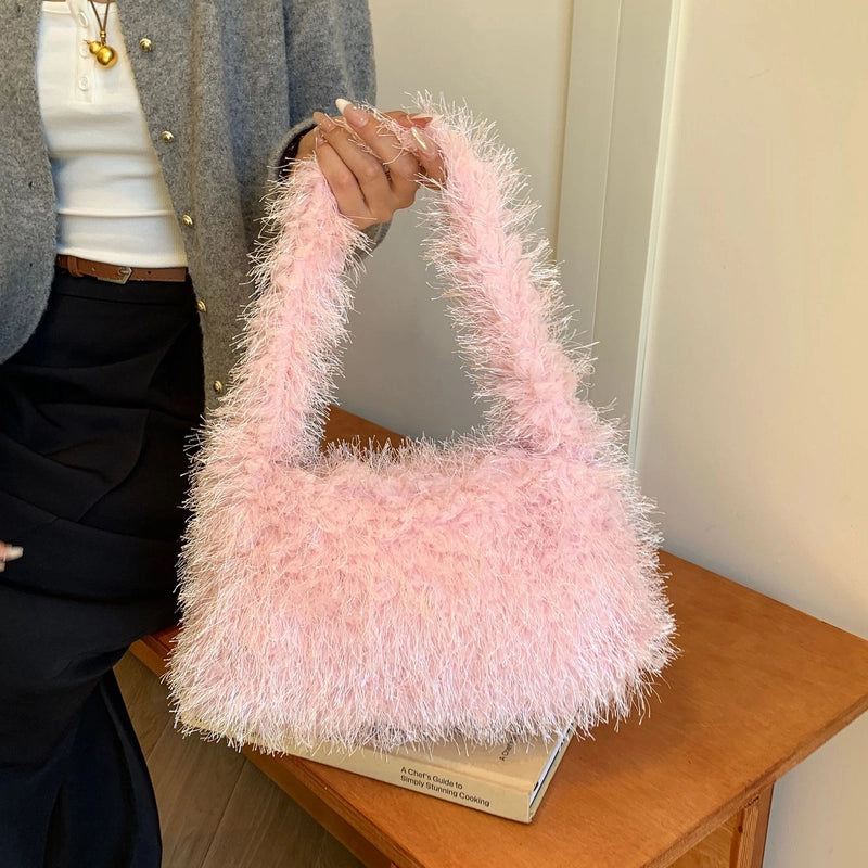 Autumn And Winter Cute Furry Portable Women's Bag Warm Furry Underarm Bag Korean Style Women's Popular One Shoulder Bag Fashion