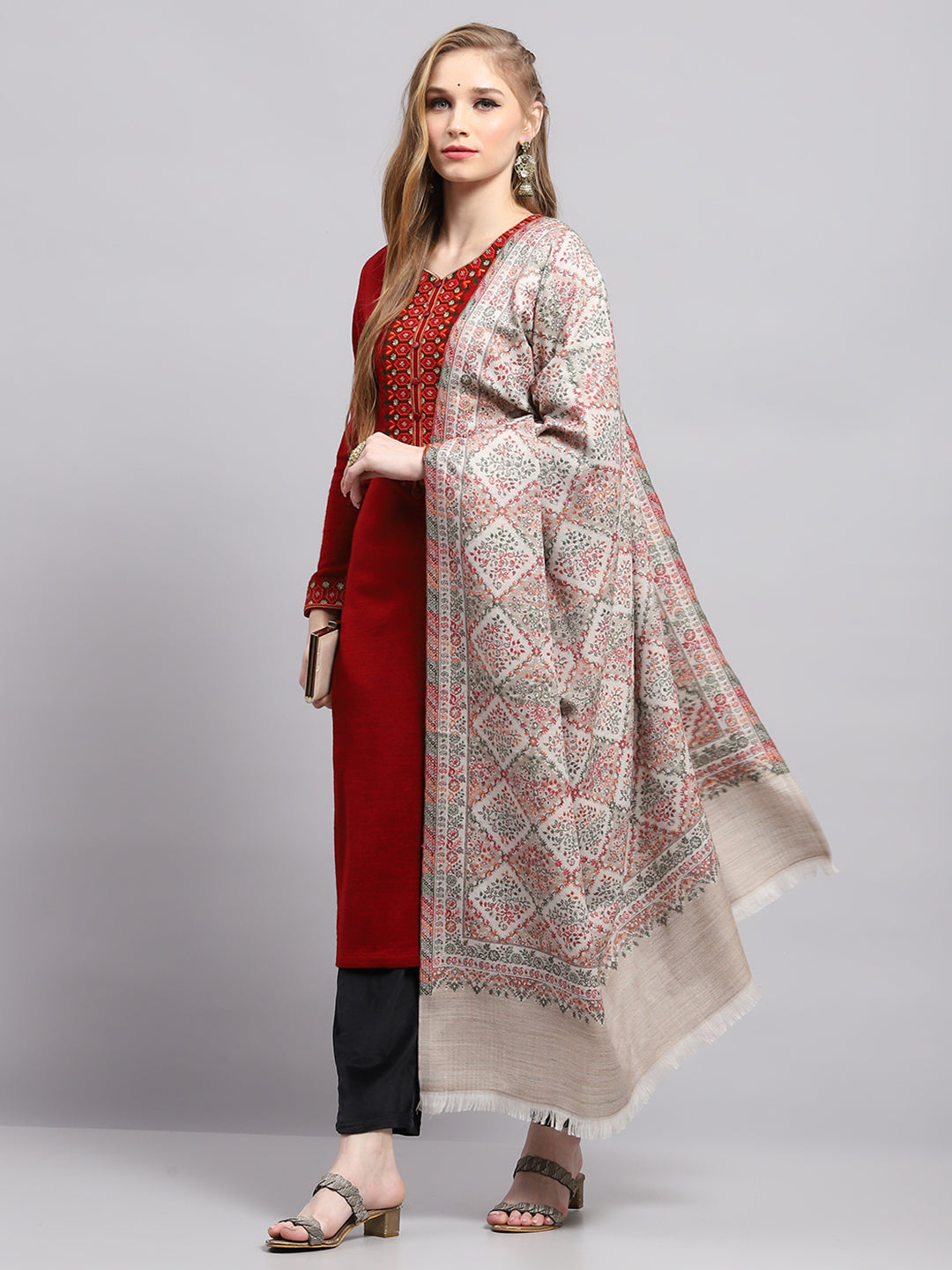 Women Beige Self Design Shawl