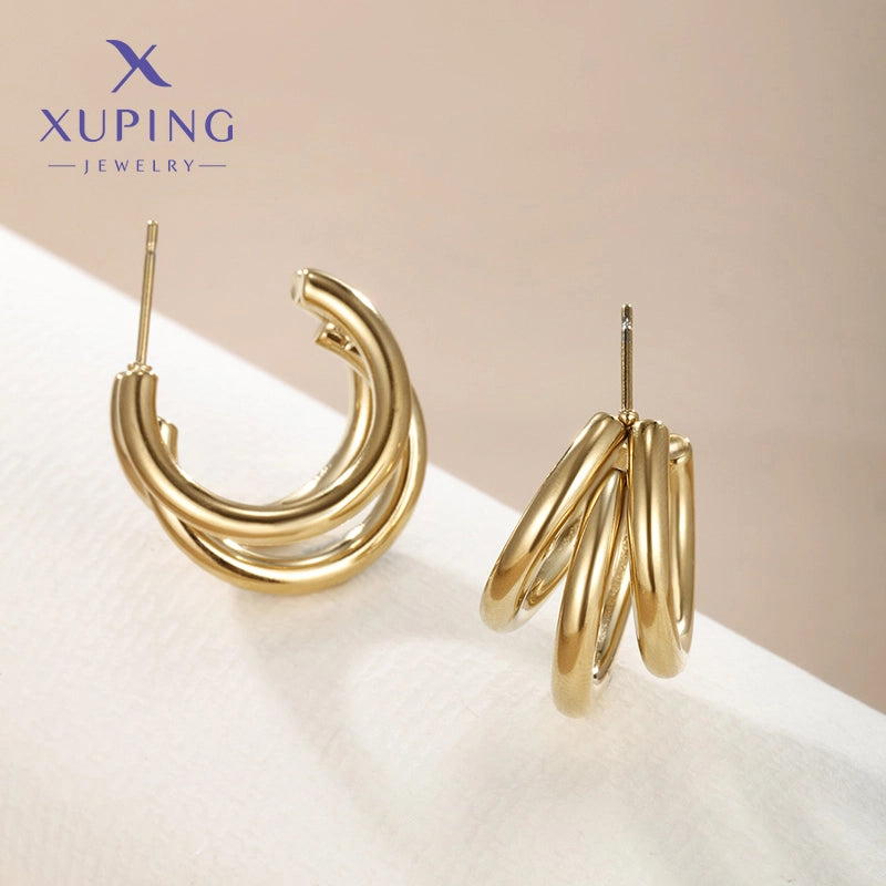 6 Pieces XUPING Minimalist C Shape Plating 304 Stainless Steel 18K Gold Plated Raw Steel Ear Studs