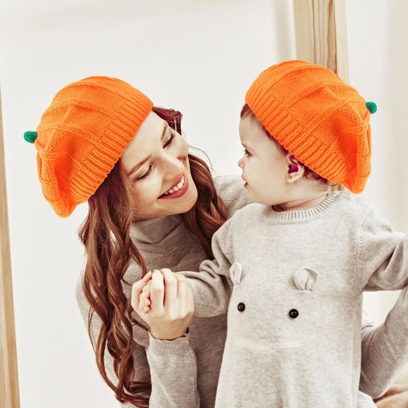 Children Unisex Adults Cartoon Style Cute Minimalist Pumpkin Eaveless Wool Cap