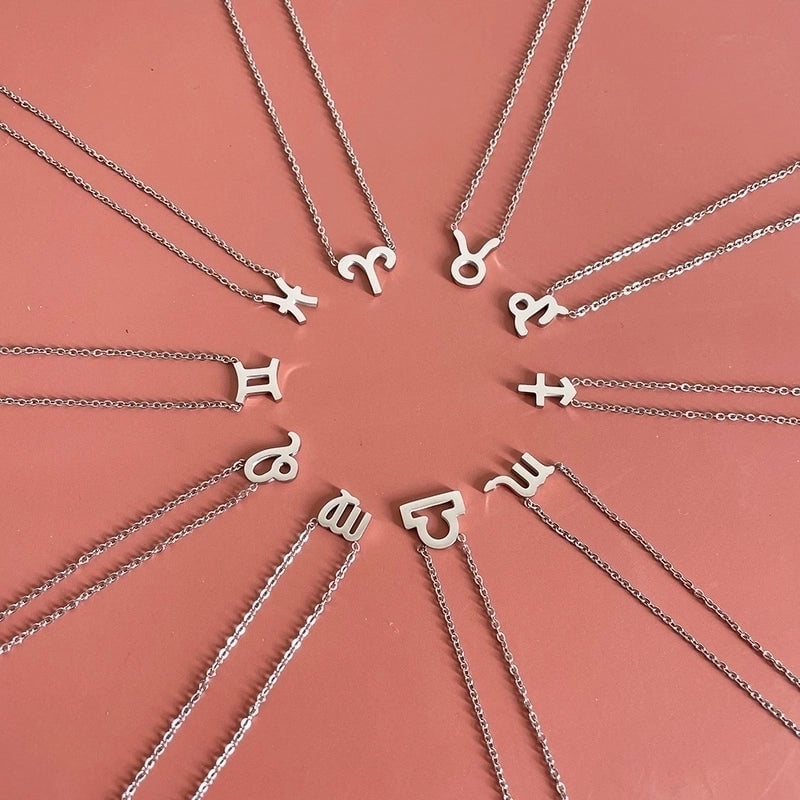 Simple Fashion Twelve Constellation Stainless Steel Geometric Necklace